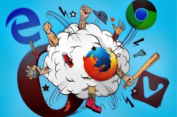 Browser wars illustration with competing browser logos