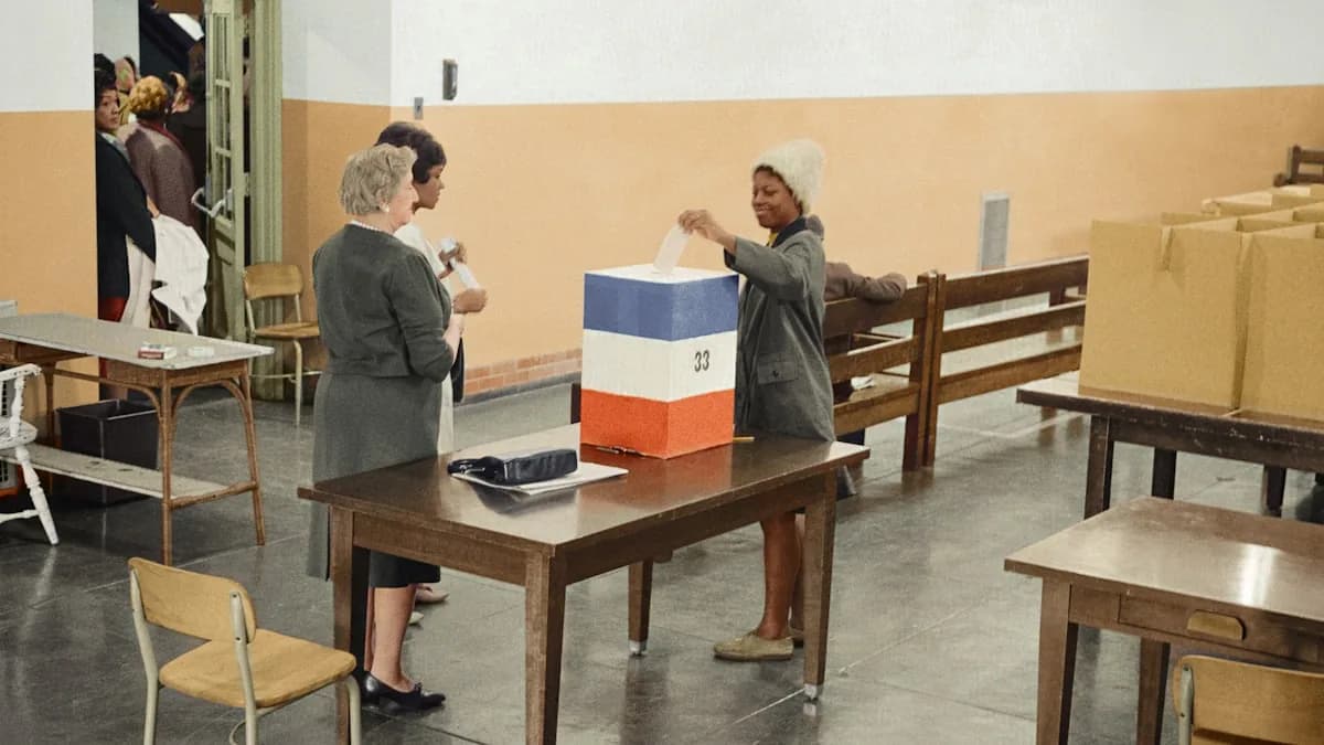 Voter placing a ballot in a ballot box during a U.S. election
